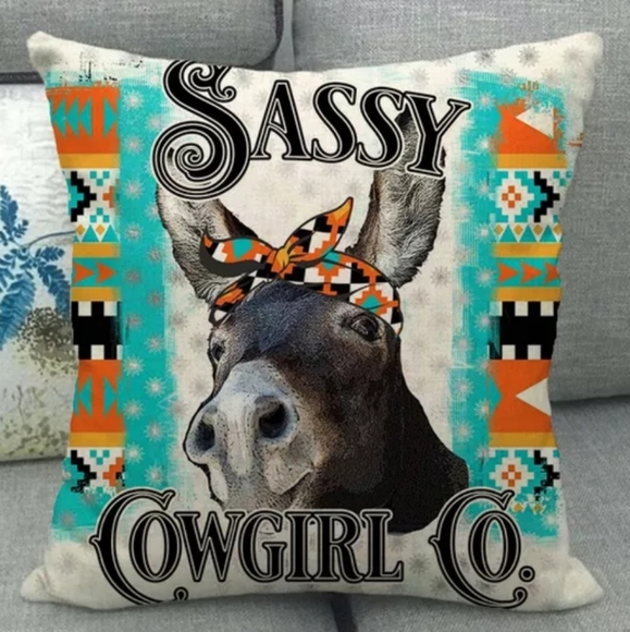 Other - Sassy Cowgirl Pillow Cover Donkey Pillow Cowgirl Pillow Rodeo Cowboy Cushion